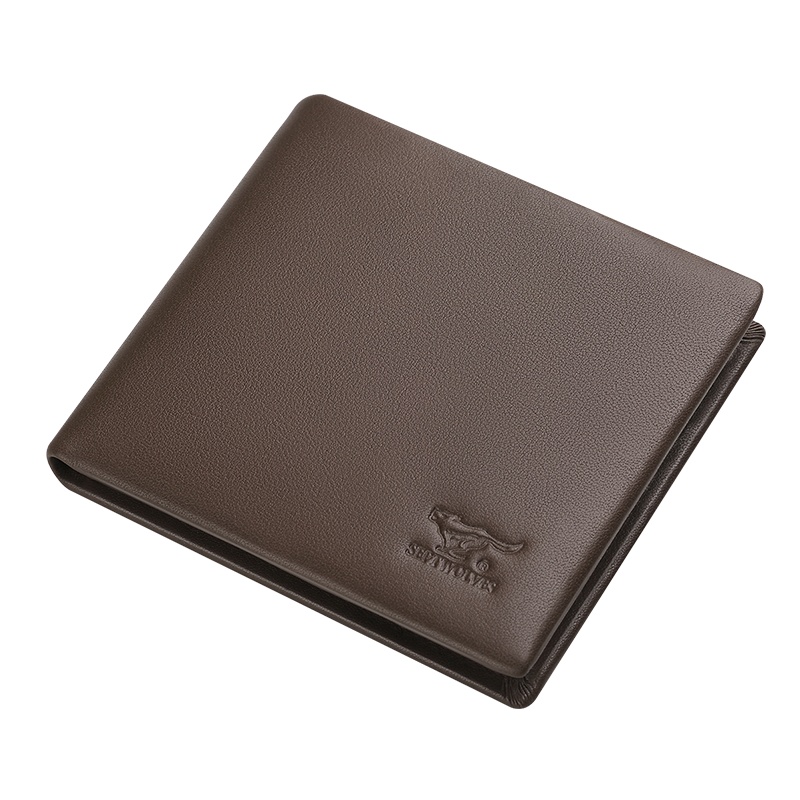 七匹狼(SEPTWOLVES)软皮钱包男士短款真皮票夹折叠头层牛皮横款钱夹青年皮夹浅咖色 送父亲男友生日礼物