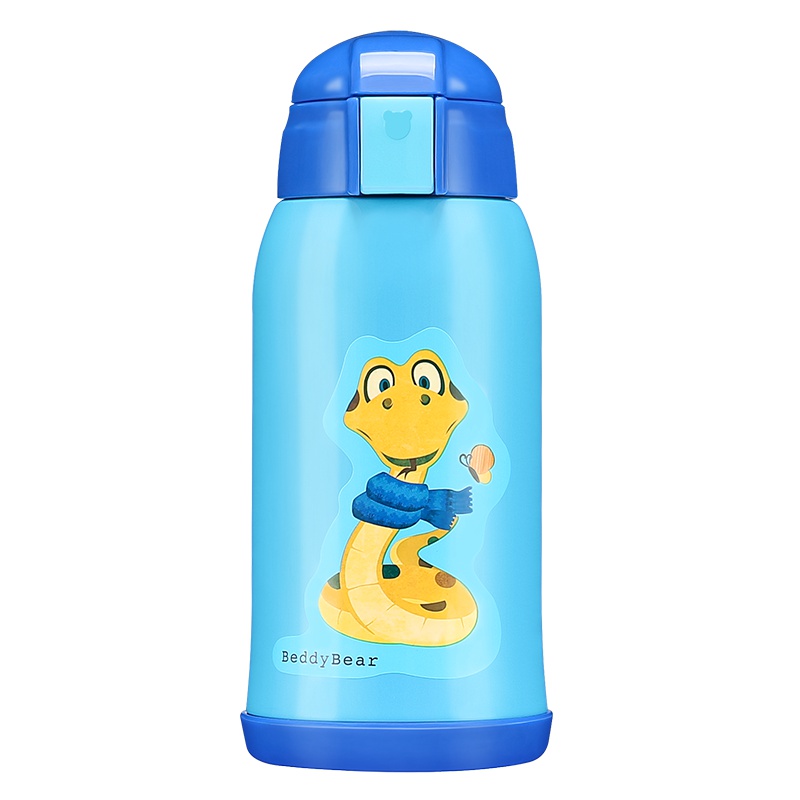 杯具熊(beddybear) 儿童保温杯宝宝学饮杯带吸管直饮两用儿童水杯男女儿童不锈钢水壶 蓝色小蛇 630ml