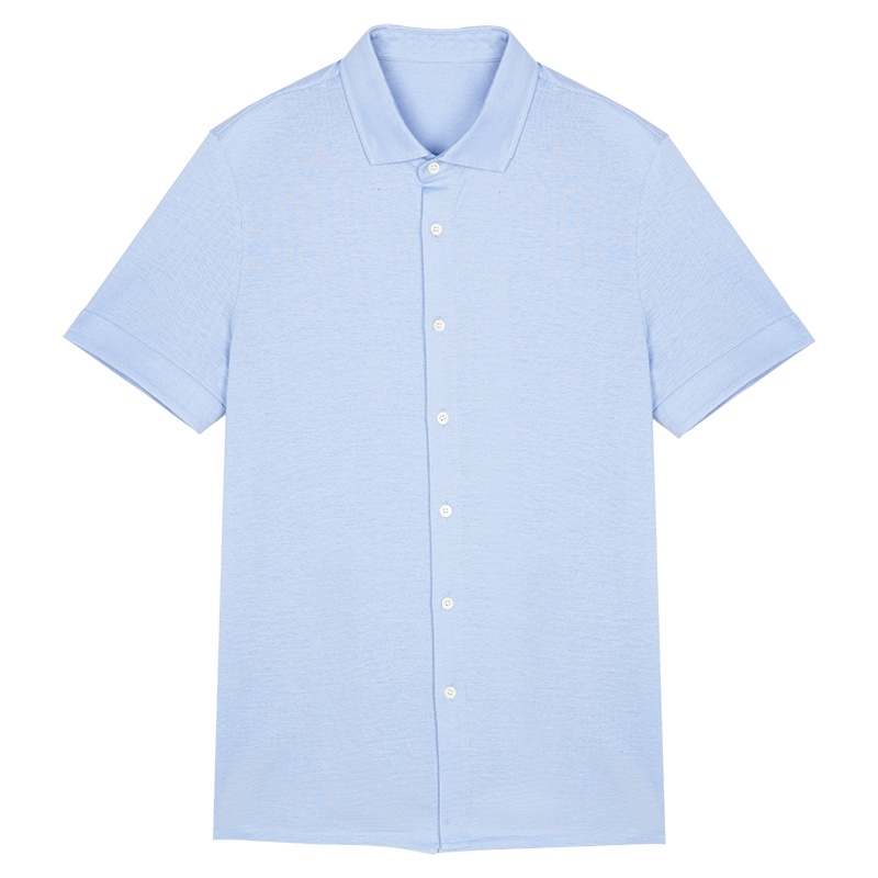 鄂尔多斯ERDOS 春夏棉麻透气纯色商务男士短袖衬衫