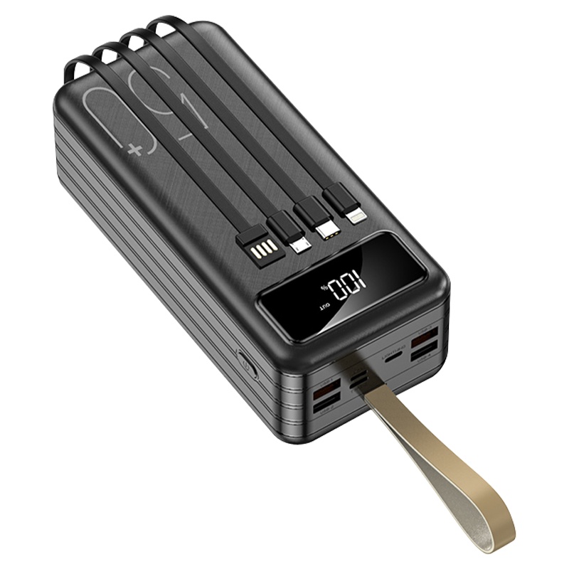 ZNNCO 充电宝50000毫安时自带线快充移动电源户外苹果华为小米手机 经典黑【七输出三输入】LED灯丨强光手电