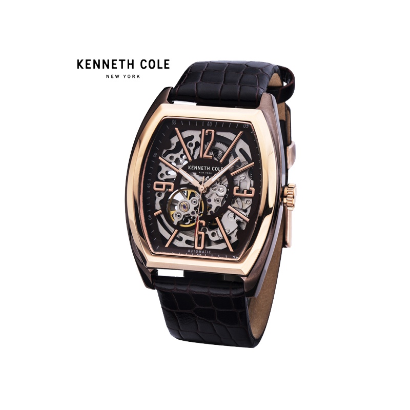 凯尼斯克尔(Kenneth Cole)手表 男士 皮带 自动机械表 时尚 镂空 酒桶 男表 防水 KC腕表