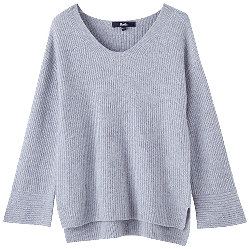 【专柜同款】新款拉夏贝尔低圆领内搭韩版显瘦长袖短款开叉上衣内搭女针织衫女20012587_706