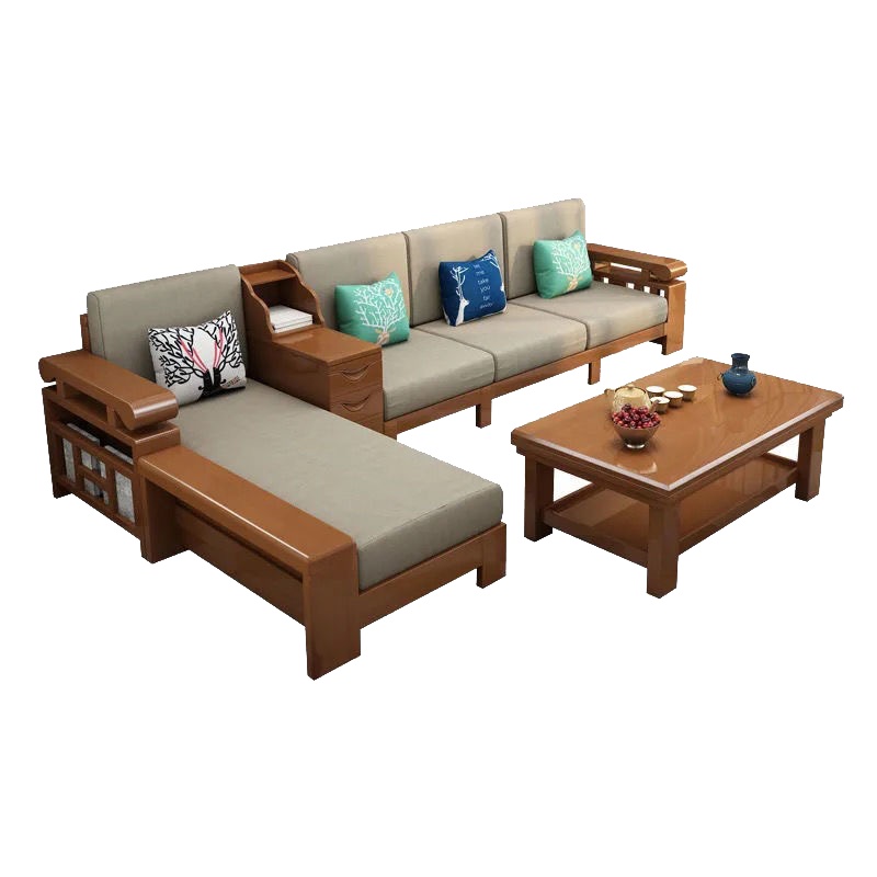 德致实木沙发组合新中式三人贵妃转角全实木套装客厅组合布沙发床