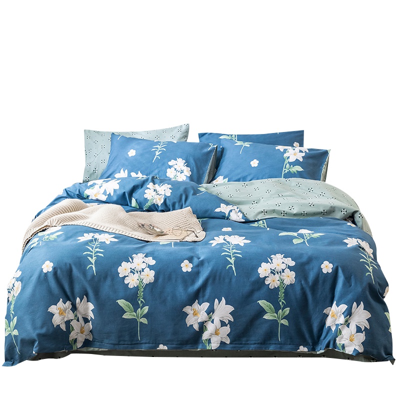 北极绒(Bejirog)家纺 全棉斜纹加厚生态磨毛四件套纯棉简约被套床单款1.5/1.8床双人四件套