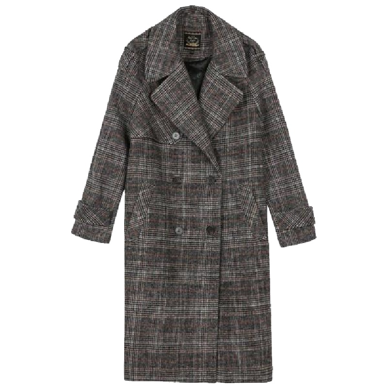 拉夏贝尔秋冬新款中长款格子羊毛外套呢大衣 女30084151