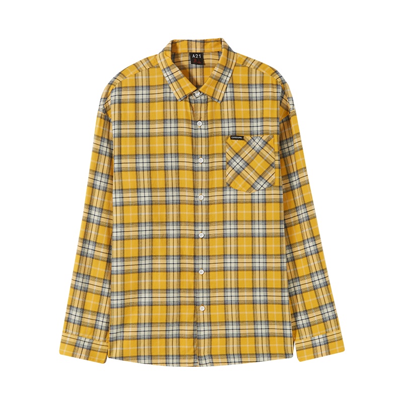 A21秋季2020男装新款 翻领格子衬衫开襟上衣通勤休闲百搭男款长袖