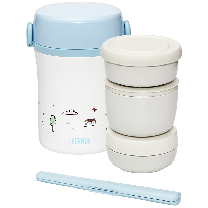 膳魔师(THERMOS)正品多功能保温食物罐三层便当盒饭盒附赠筷子杯袋JBC-803L