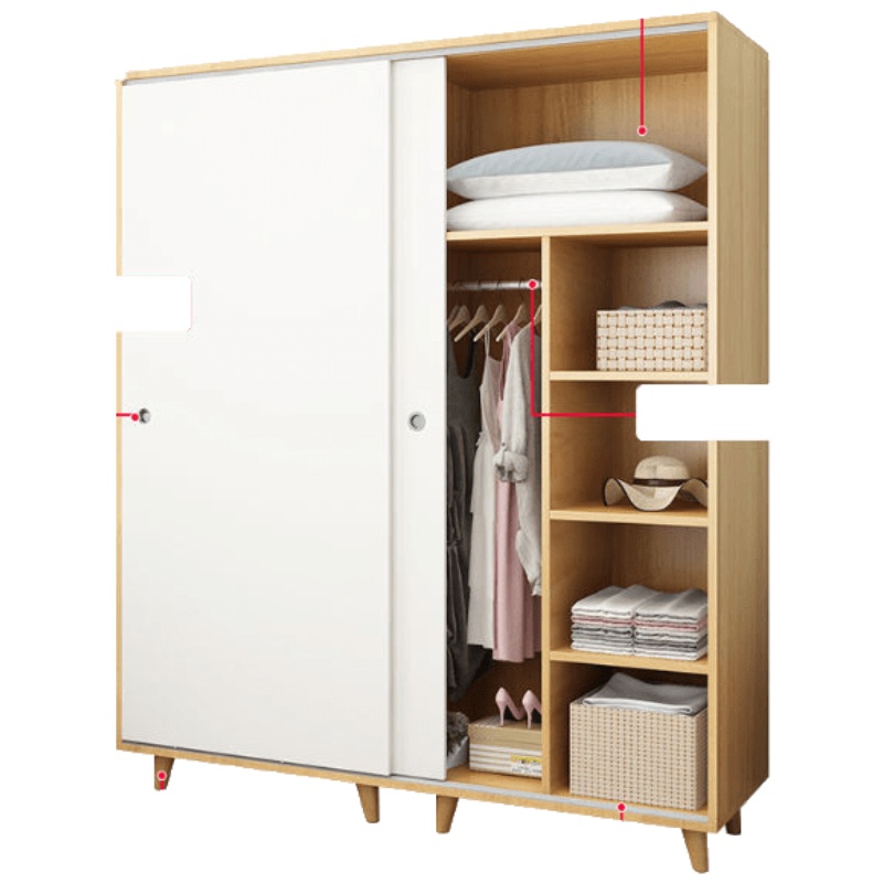 衣柜简约现代实木质家用卧室柜子出租房用组装收纳柜简易衣柜 浅胡桃色长160*高190*深50 2组装安心抵