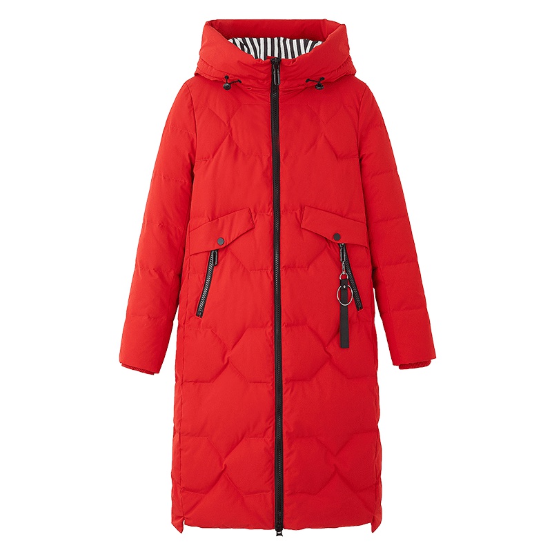 冰洁2018秋冬新款中长款羽绒服女时尚保暖连帽休闲外套女J80143032