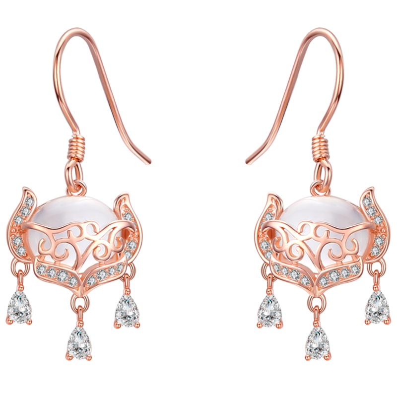 佰色传情2020新潮款猫眼石狐狸耳环S925纯银耳钉耳饰简约