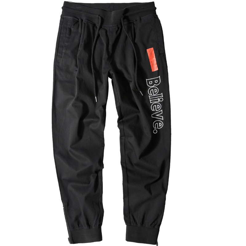 黑鲸腰间抽绳休闲裤男2019春季男装束脚运动裤子男CKCAJ19013A