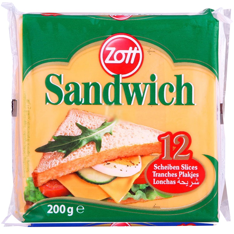 卓德(zott) 德国进口 三明治奶酪片 芝士片 200g(12片装)*2