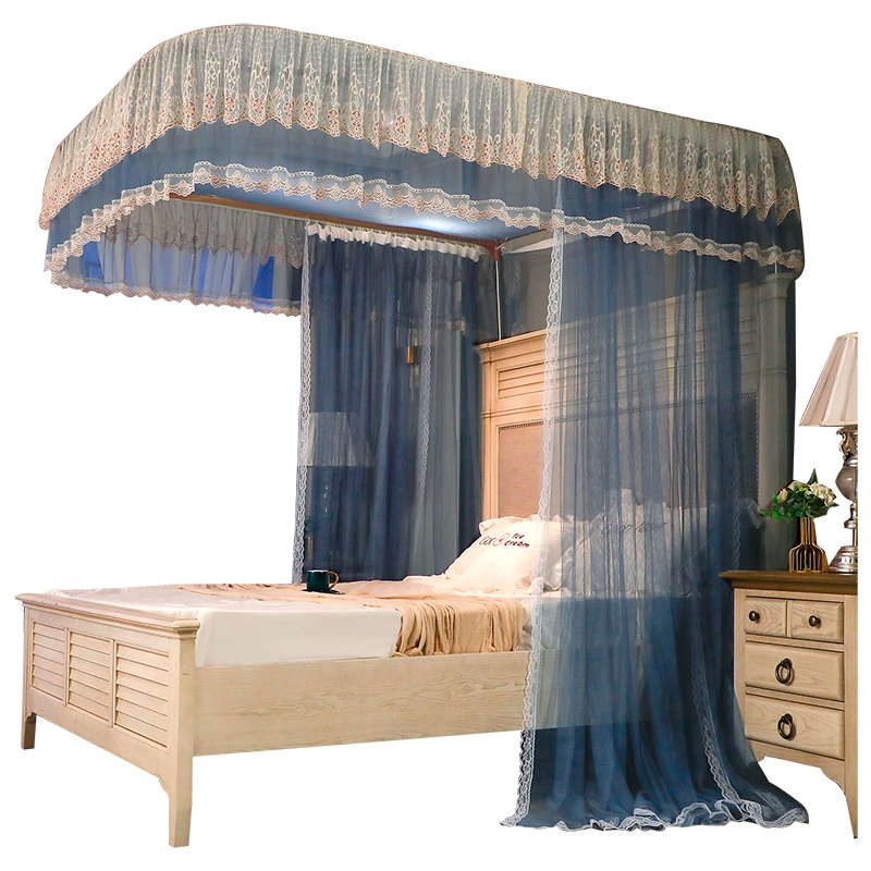 南极人(NanJiren)家纺 导轨精品静夜蕾丝花边蚊帐u型拉幕轨道支架公主风家用1.8m1.5床2米欧式加密加厚蚊账