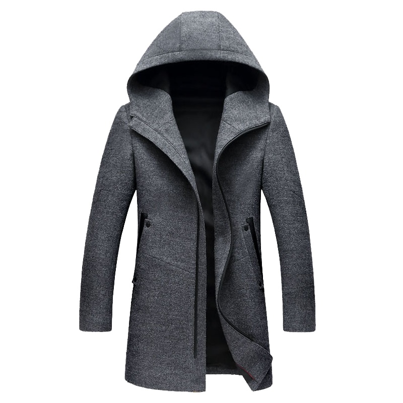 花花公子（PLAYBOYICON） 秋冬装连帽羊毛呢大衣男修身呢子外套中长款呢绒风衣商务休闲