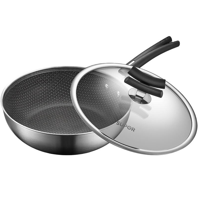 苏泊尔(SUPOR)平底锅CJ28JA1不粘煎锅304不锈钢煎炒锅 X晶盾无涂层不粘锅 燃气电磁炉炒菜锅 28cm