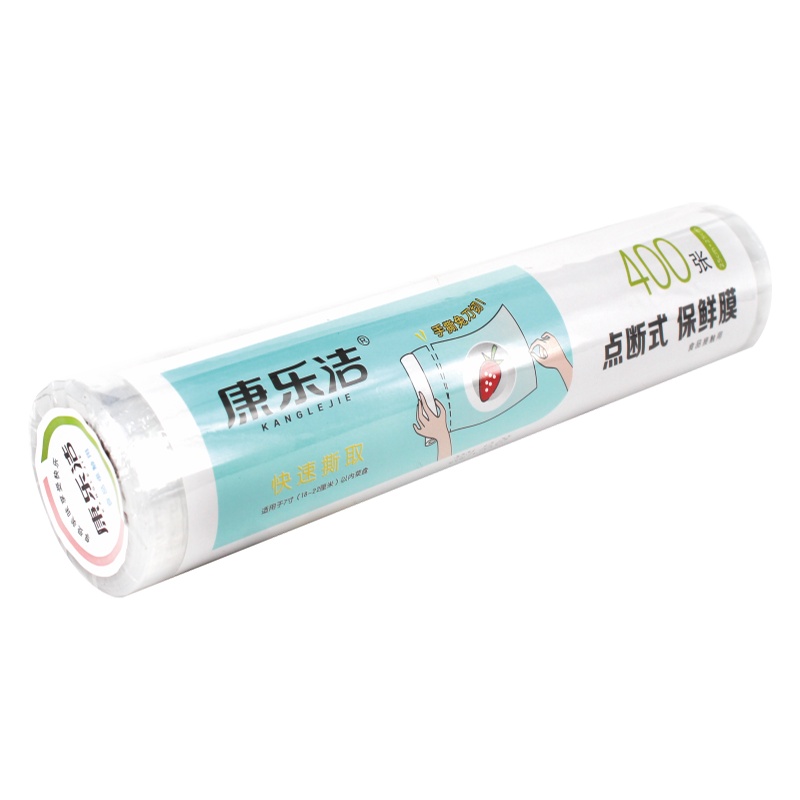 康乐洁 家用保鲜膜 食品用保鲜膜 手撕点断式PE膜 30cm*30cm/张(400张)30cm*120m