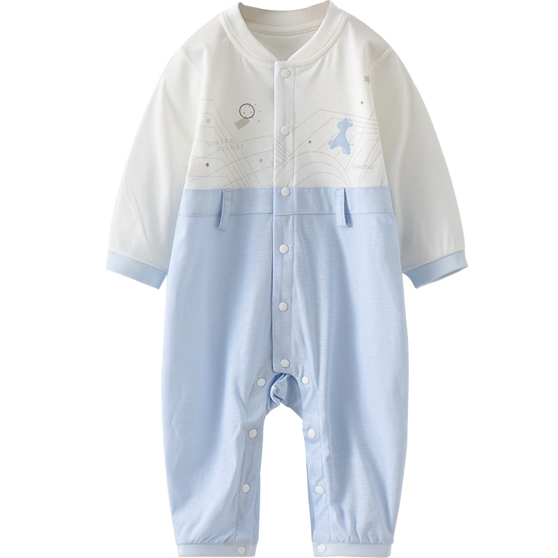童泰春秋3-18月婴幼儿衣服男女宝宝纯棉家居对开闭裆蛤衣连体衣