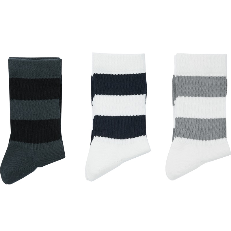 HLA海澜之家基础条纹中筒袜健康棉舒适柔软绅士运动男袜三双装HZACJ3R062A