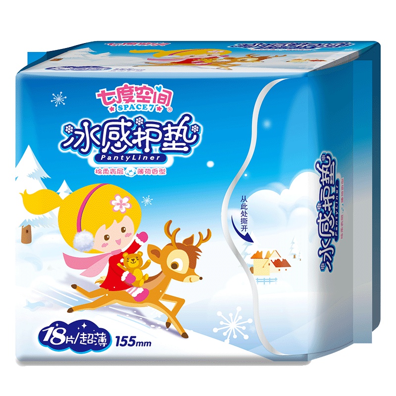 七度空间(SPACE7)冰感护垫 棉柔表层 薄荷香型18片卫生巾155mm(6包组套)