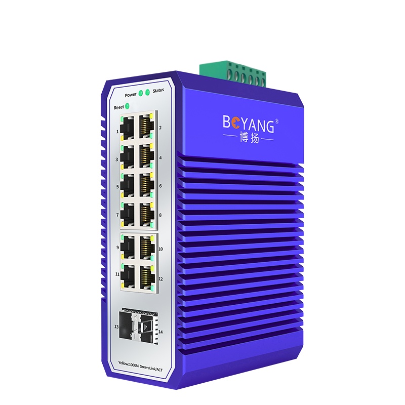 博扬 工业级管理型交换机 2光12电千兆SFP导轨式VLAN以太网光纤交换机 含电源不含模块 BY-ISMG2121