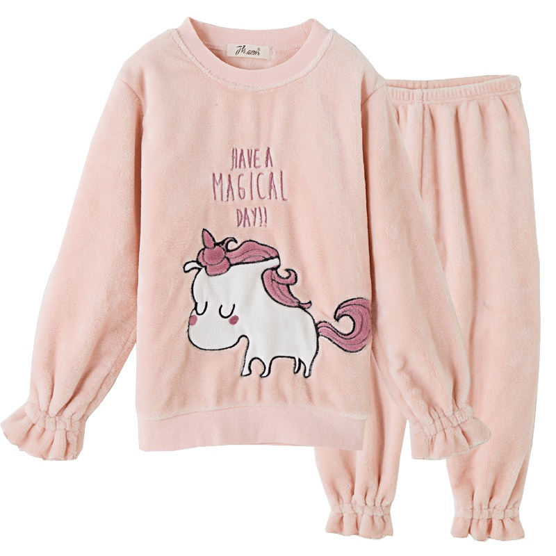 顶瓜瓜女童珊瑚绒睡衣秋冬新款女孩卡通法兰绒12-15岁中大童家居服套装