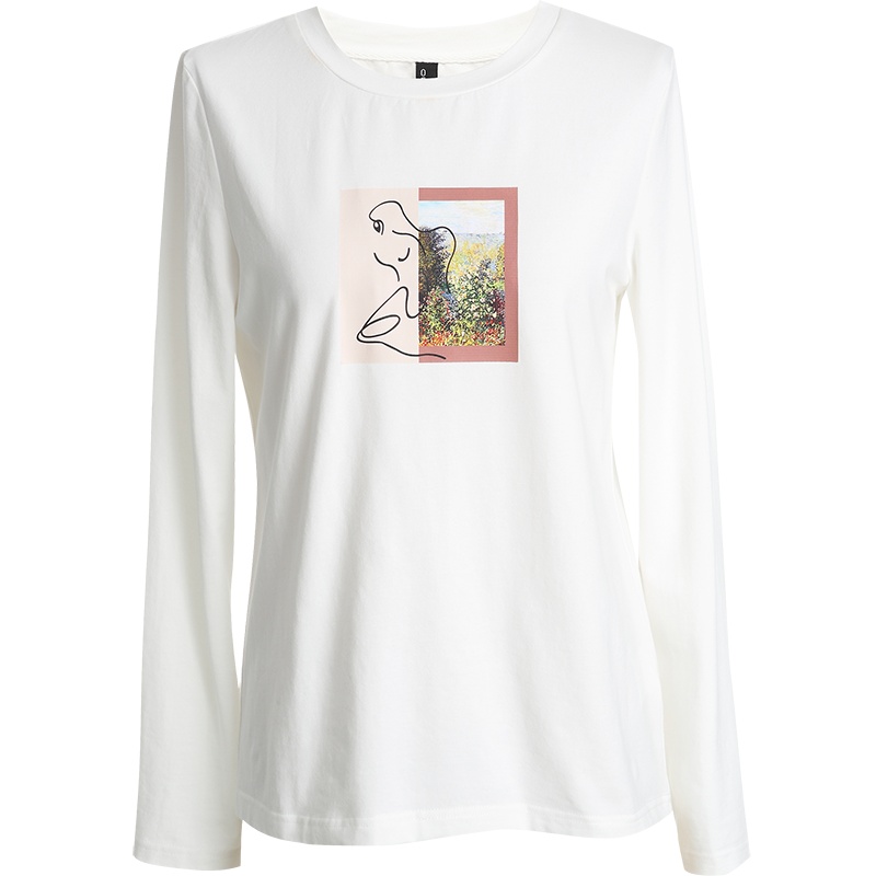 OUNIXUE欧昵雪 | [时尚青春范上衣]春秋装休闲圆领小衫插画感烫图长袖T恤女