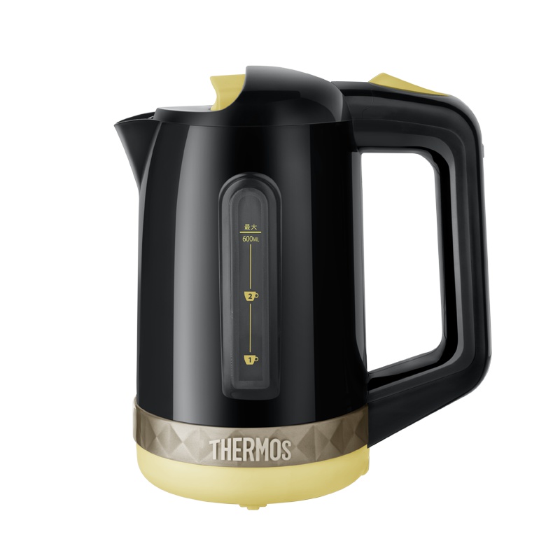 膳魔师（THERMOS）电热水壶304不锈钢便携式随行杯0.6L保温自动断电烧水壶防干烧开水壶多国通用 黑色