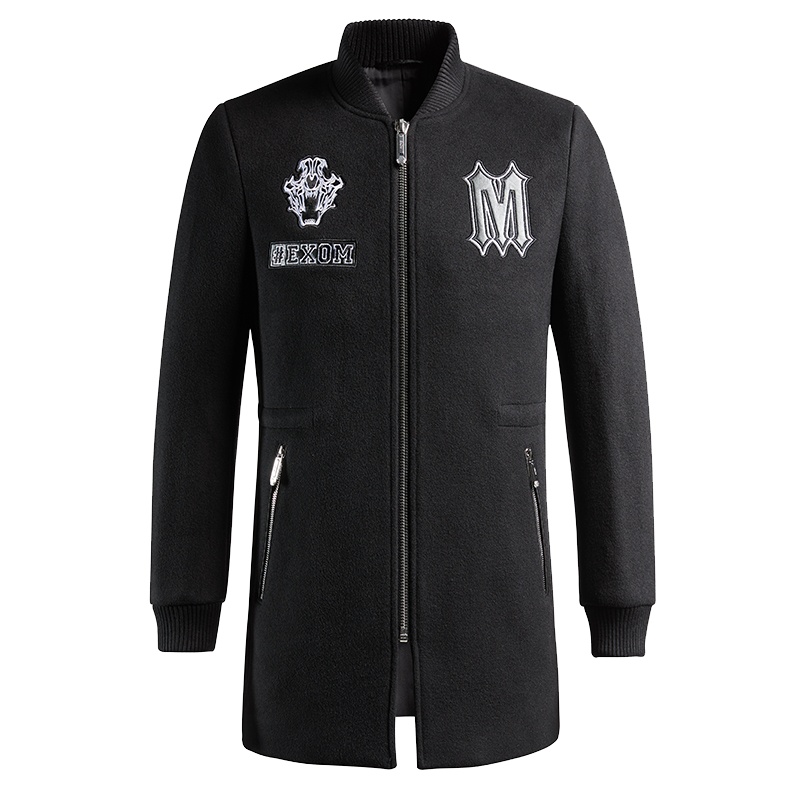 2019秋冬新款经典棒球衫领运动时尚羊毛大衣