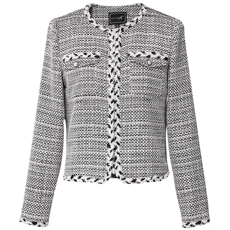 欧昵雪秋冬季小香风圆领粗花呢短款外套女小个子开衫上衣