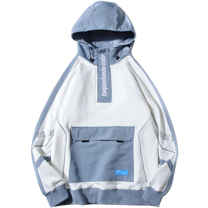 Guuka潮牌高领卫衣男连帽秋季ins情侣嘻哈印花白色运动卫衣男宽松