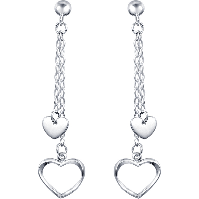 周生生(CHOW SANG SANG)Pt950铂金心影长菱形吊心耳坠 白金耳饰耳钉