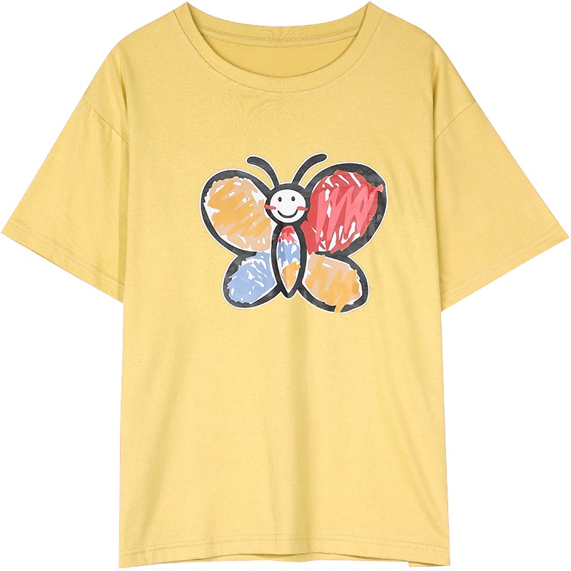 【新款】妖精的口袋紫色印花短袖T恤女2020夏季韩版宽松ins潮上衣