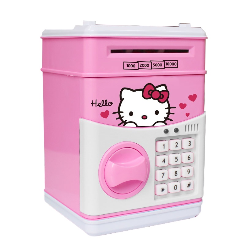 三维工匠卡通儿童密码存钱罐ATM存款机自动吃钱卷钱机储蓄罐小孩生日 白粉KT猫