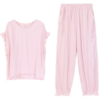 梭织花纱圆领女套装