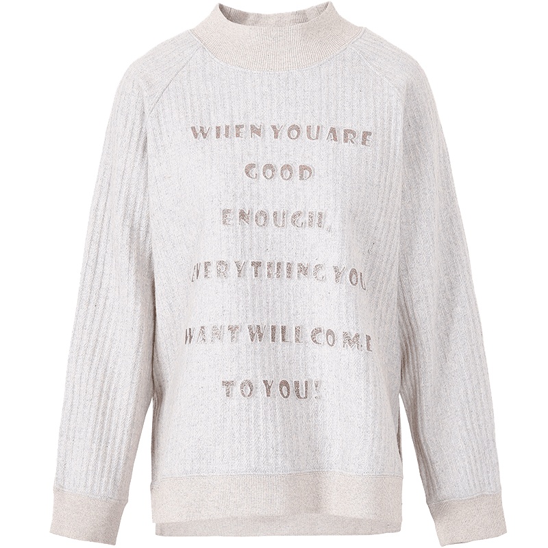 艾莱依2019秋季新款显腿长圆领短款长袖卫衣女装