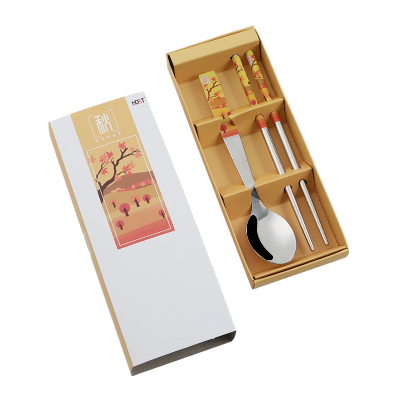 华典世通(HDST)SJ-1901 四季平安系列 2件组 3件组 4件组 不锈钢勺子筷子礼盒套装 二件组(秋)
