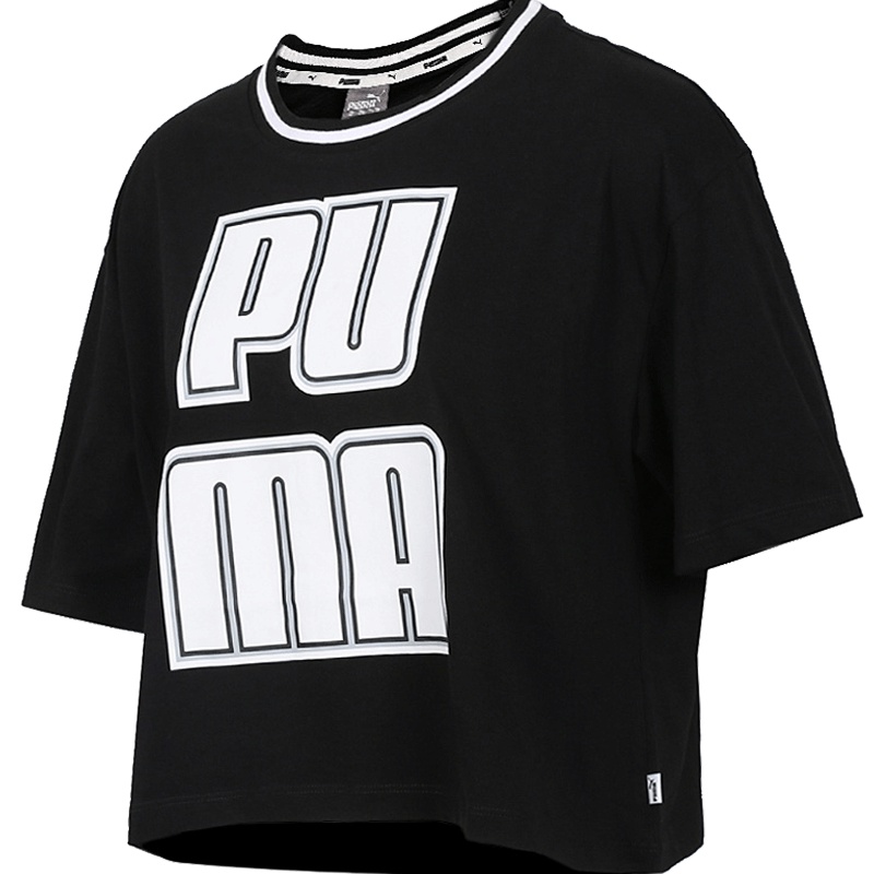 PUMA彪马女子大logo短款T恤 圆领透气时尚休闲短袖上衣 579533