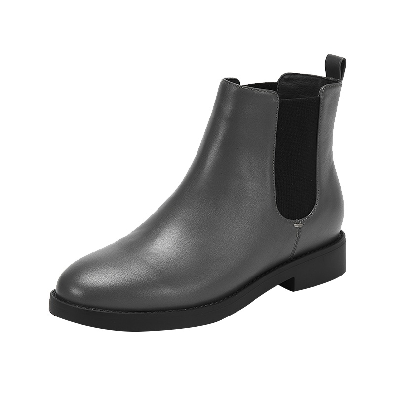 达芙妮冬新牛皮鞋短靴经典弹力光面牛皮切尔西靴女短靴