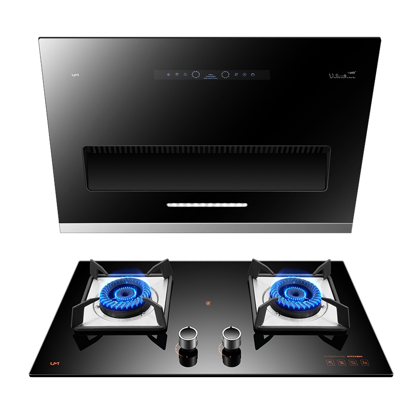 优盟(UM)D808N+216N侧吸抽油烟机燃气灶烟灶套装21立方大吸力烟灶套装钢化玻璃天然气灶具