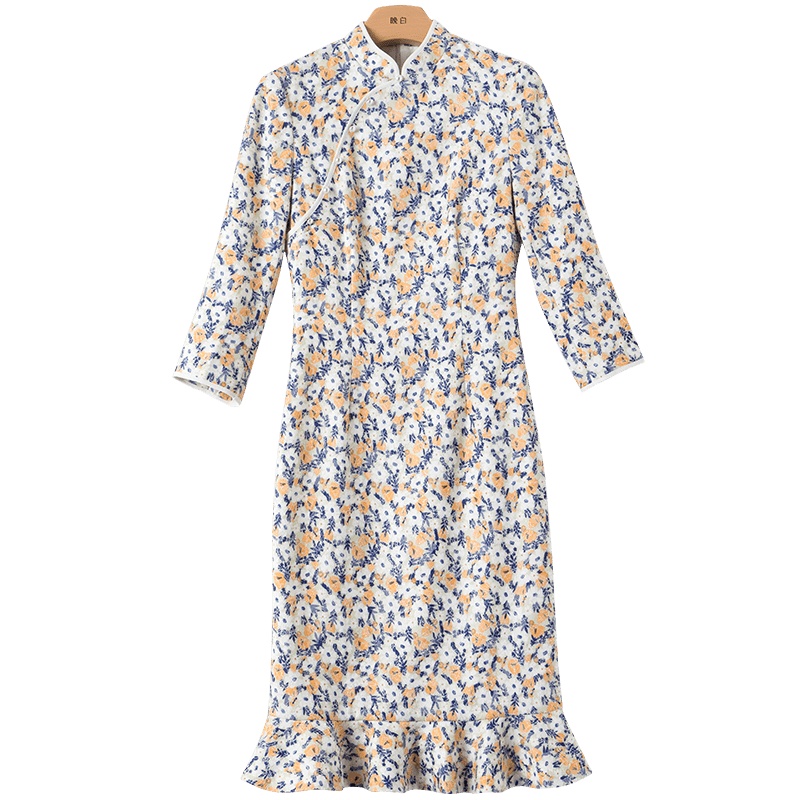 晚白2021春季新品时尚复古修身显瘦古典改良旗袍包臀裙连衣裙女