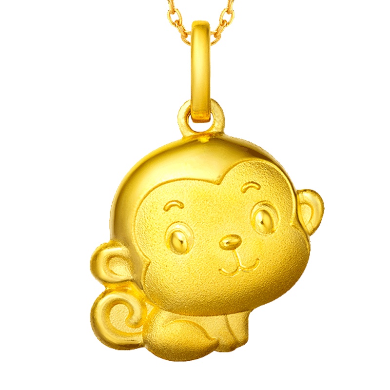 周大福珠宝首饰机智猴足金黄金吊坠计价（足金工费58元）F199501