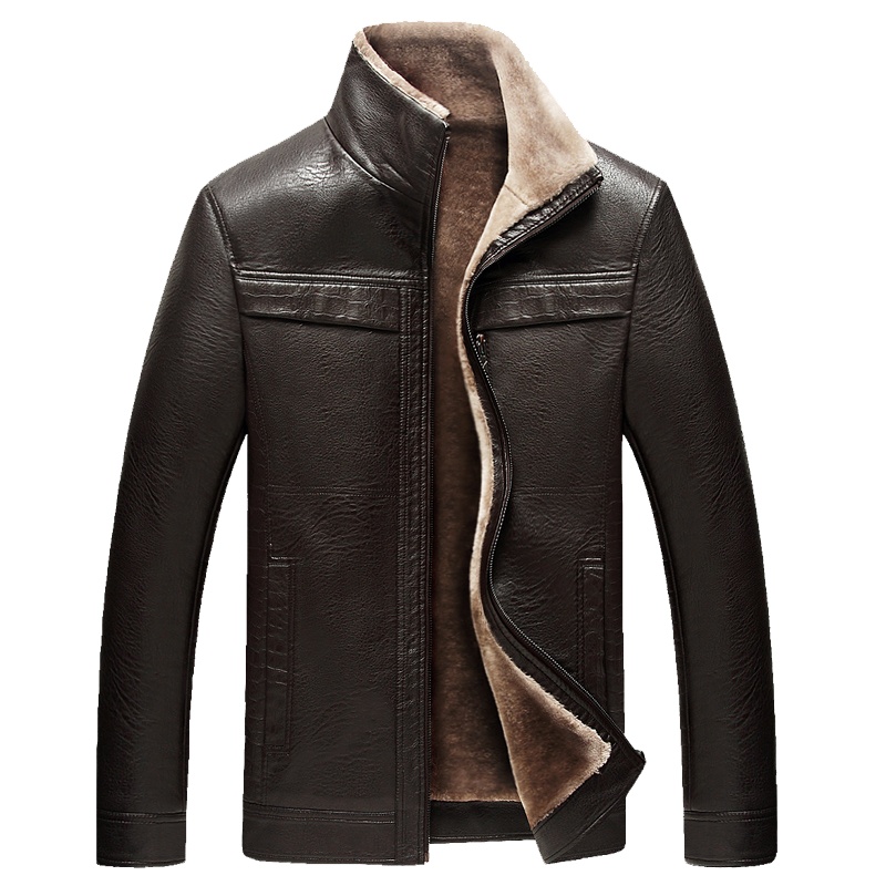 雅鹿男装皮夹克男新品翻领加绒加厚保暖外套男士皮衣YL-019