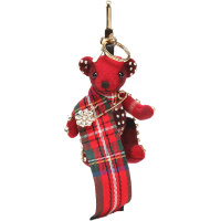 BURBERRY 博柏利 女款缤纷红色格纹羊绒泰迪熊造型钥匙扣吊饰 80011481