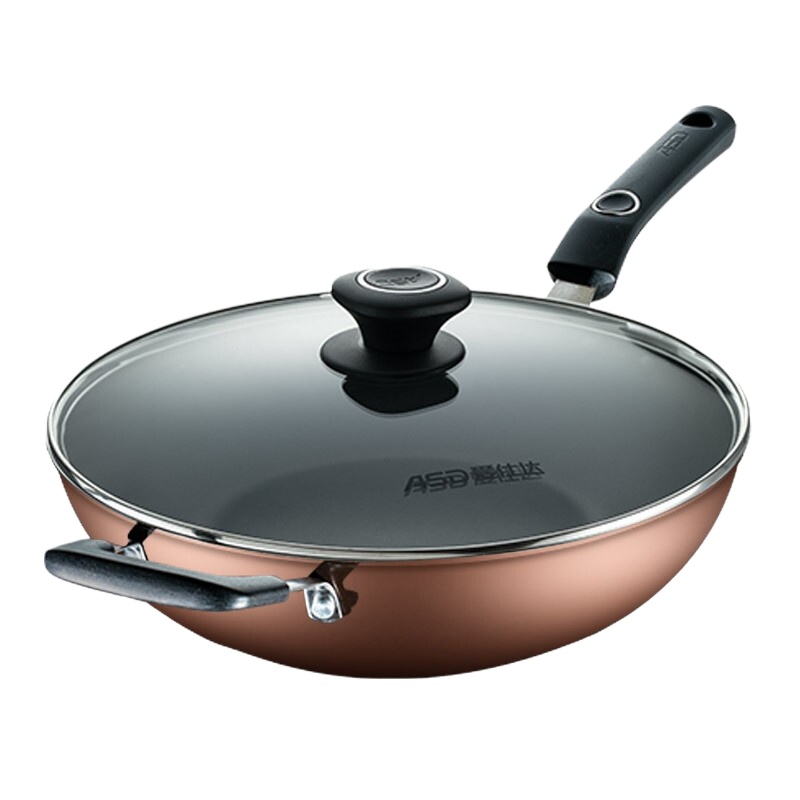 [优选]爱仕达炒锅不粘锅30/32/34cm易洁无油烟加厚复底锅具锅子煤气燃气电磁炉通 34CM有副把手NWG8334E