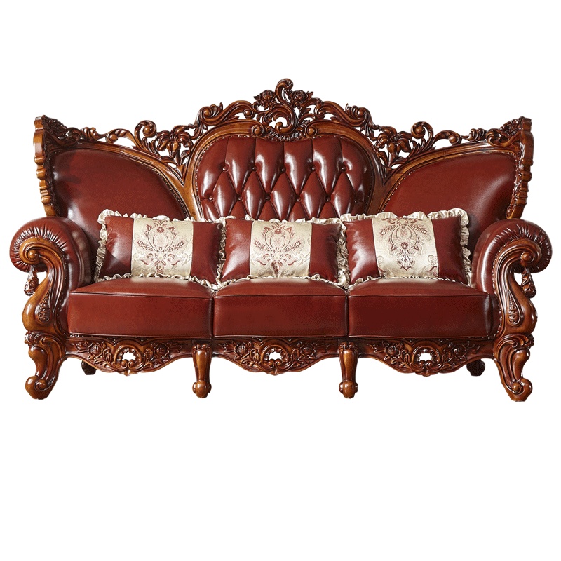 广木源美式沙发客厅整装奢华真皮双面雕花简欧头层欧式牛皮深色别墅