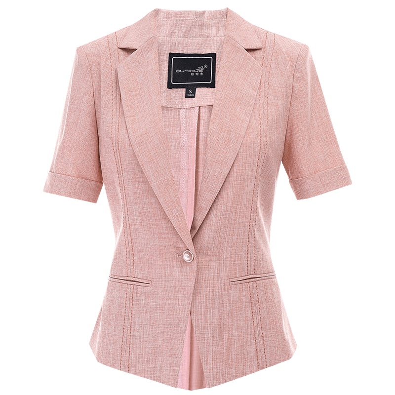 欧昵雪夏季翻领chic薄款短袖西装外套女显瘦短款西服上衣