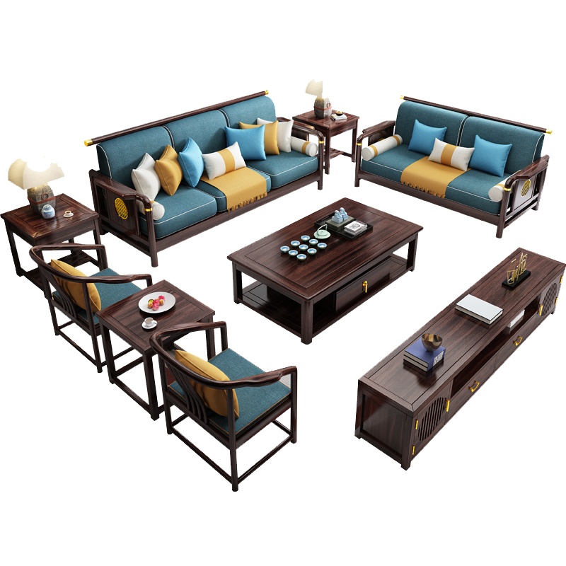 一米色彩 新中式实木沙发现代简约小户型123组合家用农村客厅全屋家具套装