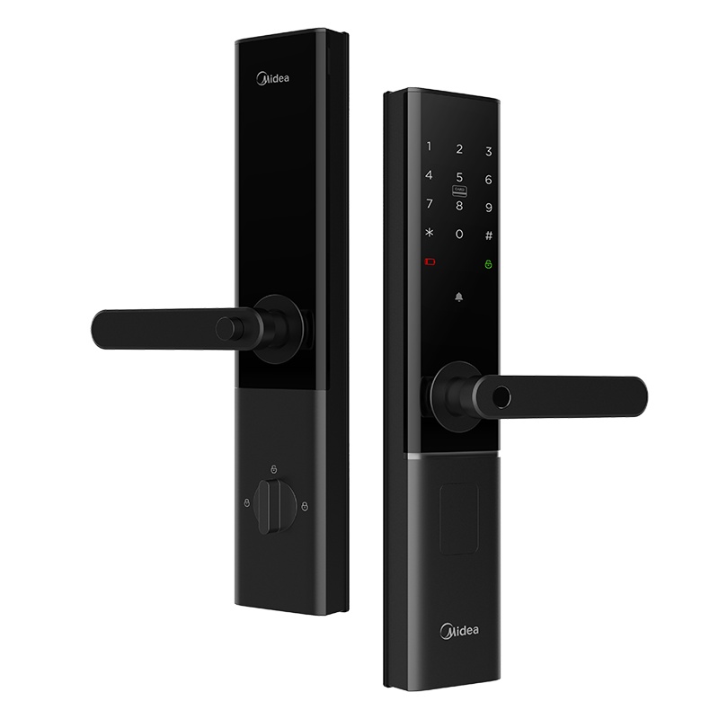 Midea美的智能指纹锁曜石黑家用木门智能门锁密码锁推拉式开门全自动电子锁铝合金材质锁芯 斜舌 通用型