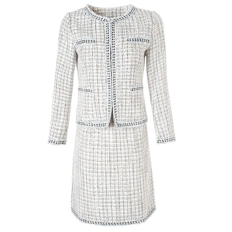 晚白2020冬季新品两件套毛呢外套高腰包裙半身裙小香风时尚套装女