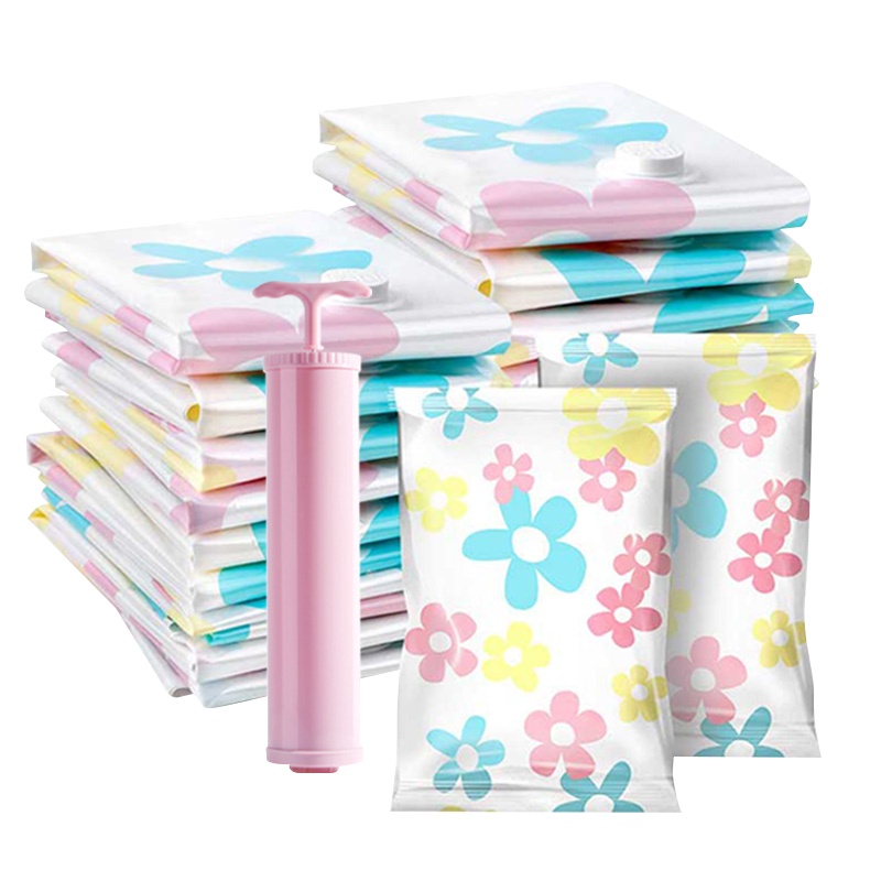 收纳博士太阳花3超大4小配手泵 压缩袋加厚抽气棉被子衣服真空压缩袋衣物收纳袋送手泵防潮整理袋带透明真空袋旅行袋密封袋